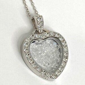 Sterling Silver 925 Floating Crystals Halo Heart Reversible Pendant Necklace 18”